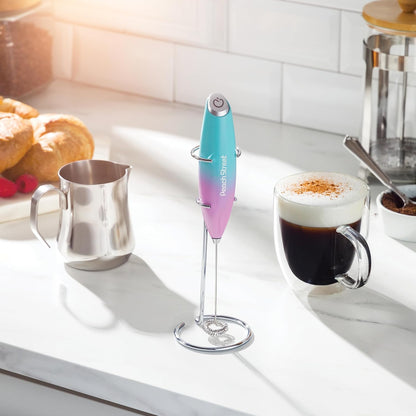 Powerful Handheld Milk Frother - Mini Milk Foamer, Battery Operated Stainless Steel Mixer with Frother Stand