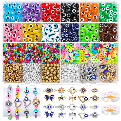 Acejoz 2702 Pieces Bracelet Making Kit, Including Evil Eye Beads, Evil Eye Charms, Assorted Beads and Elastic String for Bracelets
