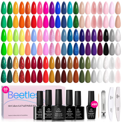 Beetles Cat Eye Gel Polish Set - 24Pcs 20 Colors Glitter Dark Color Changing Gel Nail Polish Kit with Base Gel Glossy Matte Top Coat Soak off UV DIY Nail Art Salon Ombre Black Nails Gift