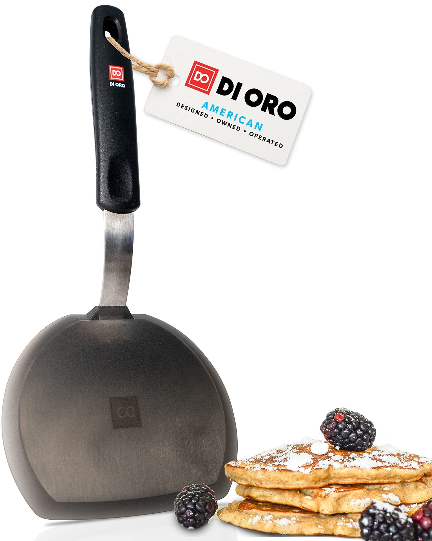 Silicone Turner Pancake Spatula - Nonstick Cookware Safe 600°F Heat-Resistant Flexible & Thin Cooking Flipper for Eggs - Reinforced Stainless Steel Core - BPA Free & Dishwasher Safe by DI ORO