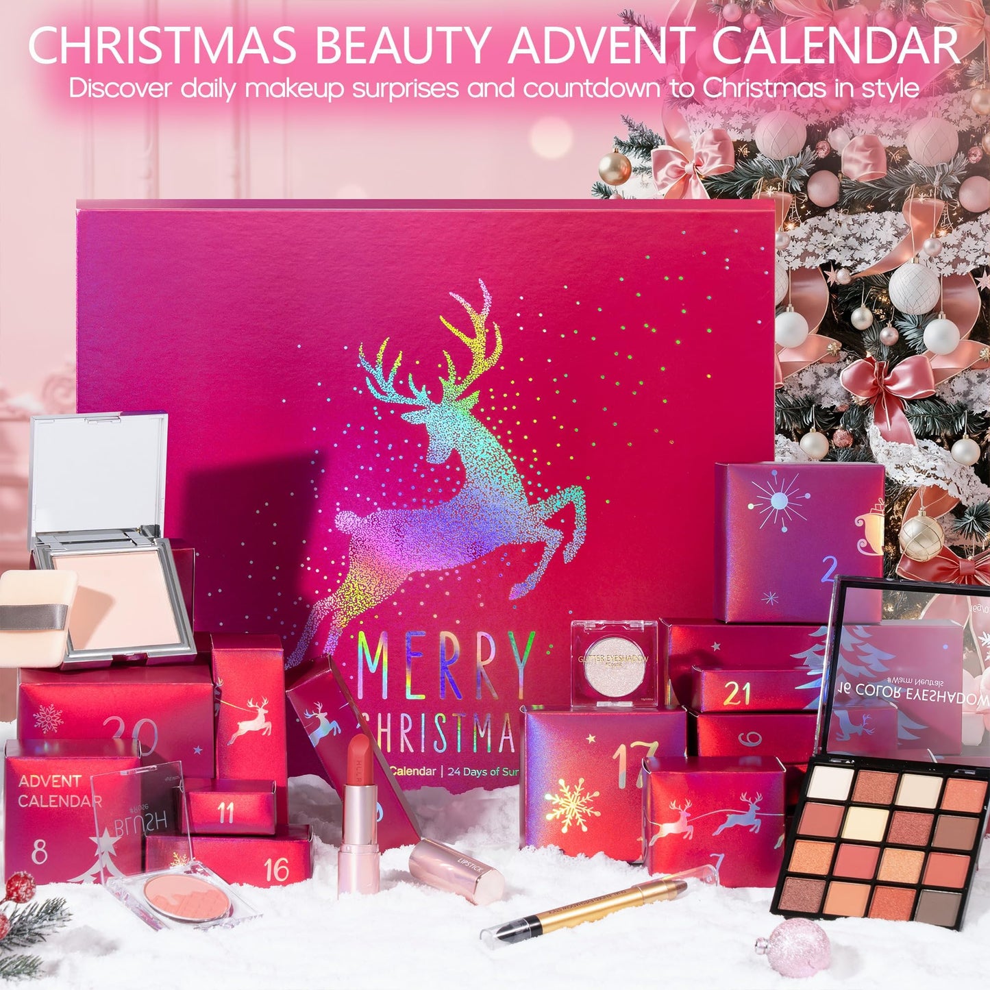 Qinline Makeup Beauty Advent Calendar 2025, 24 Days Christmas Countdown Calendar for Adults Women & Teen Girls - Cosmetic Advent Full Face Make Up Calendar Kit Xmas Gift Set for Wife Mom Friend Girlfriends