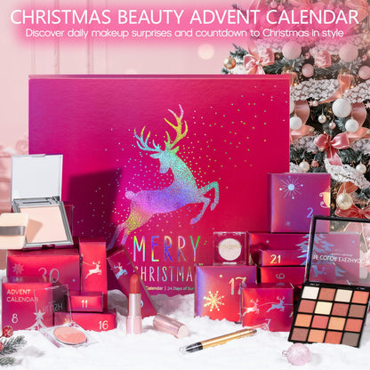 Qinline Makeup Beauty Advent Calendar 2025, 24 Days Christmas Countdown Calendar for Adults Women & Teen Girls - Cosmetic Advent Full Face Make Up Calendar Kit Xmas Gift Set for Wife Mom Friend Girlfriends
