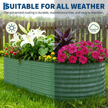 Garvee 4 Pack 8x4x1.5ft Galvanized Raised Garden Bed Kit, Oval Metal Planter Boxes with Anti-Cut Safety Edges, Rust-Resistant Deep Root Planters for Outdoor Vegetables, Flowers, Herbs, Green