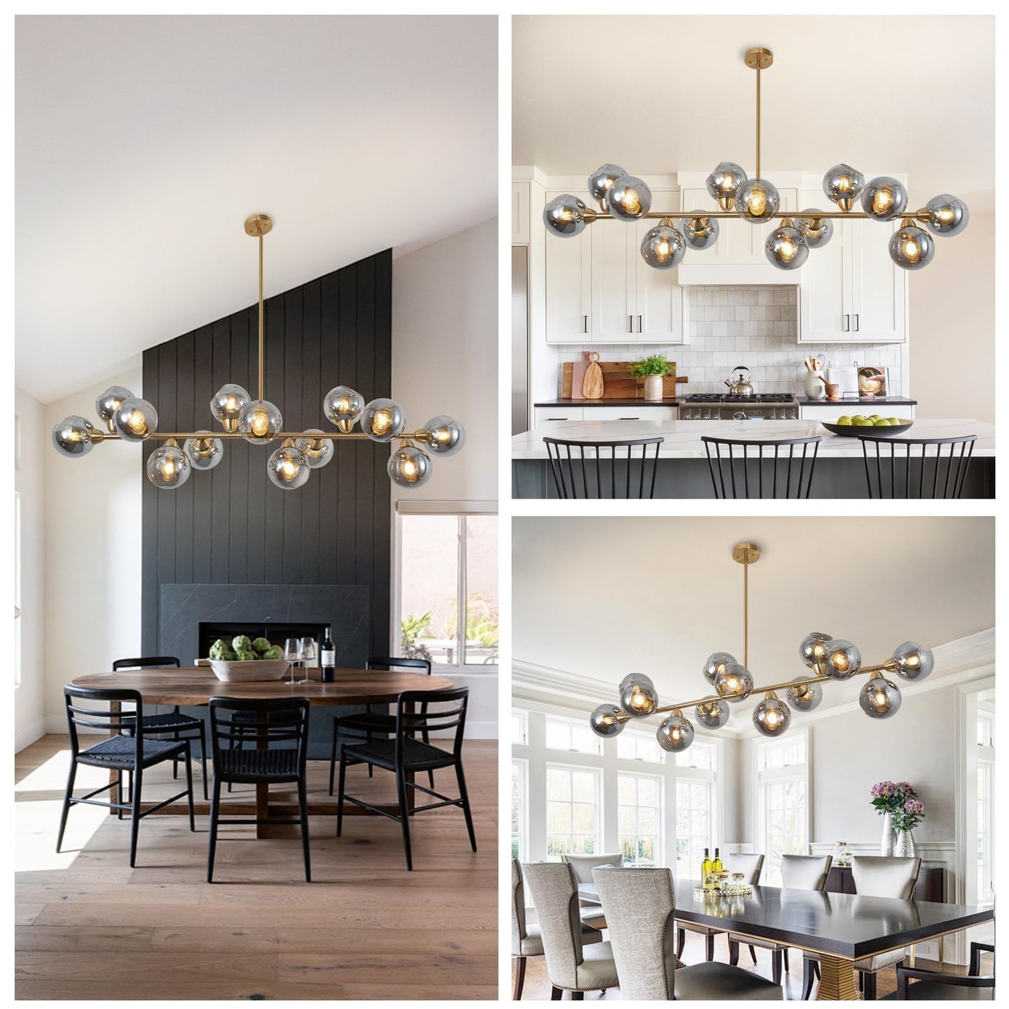 Lzawvm Linear Chandeliers Dining Room Gold Sputnik Chandelier 13-Lights Modern Glass Globe Chandelier 59 Inch 13 Lights Linear Dining Room Light Fixture