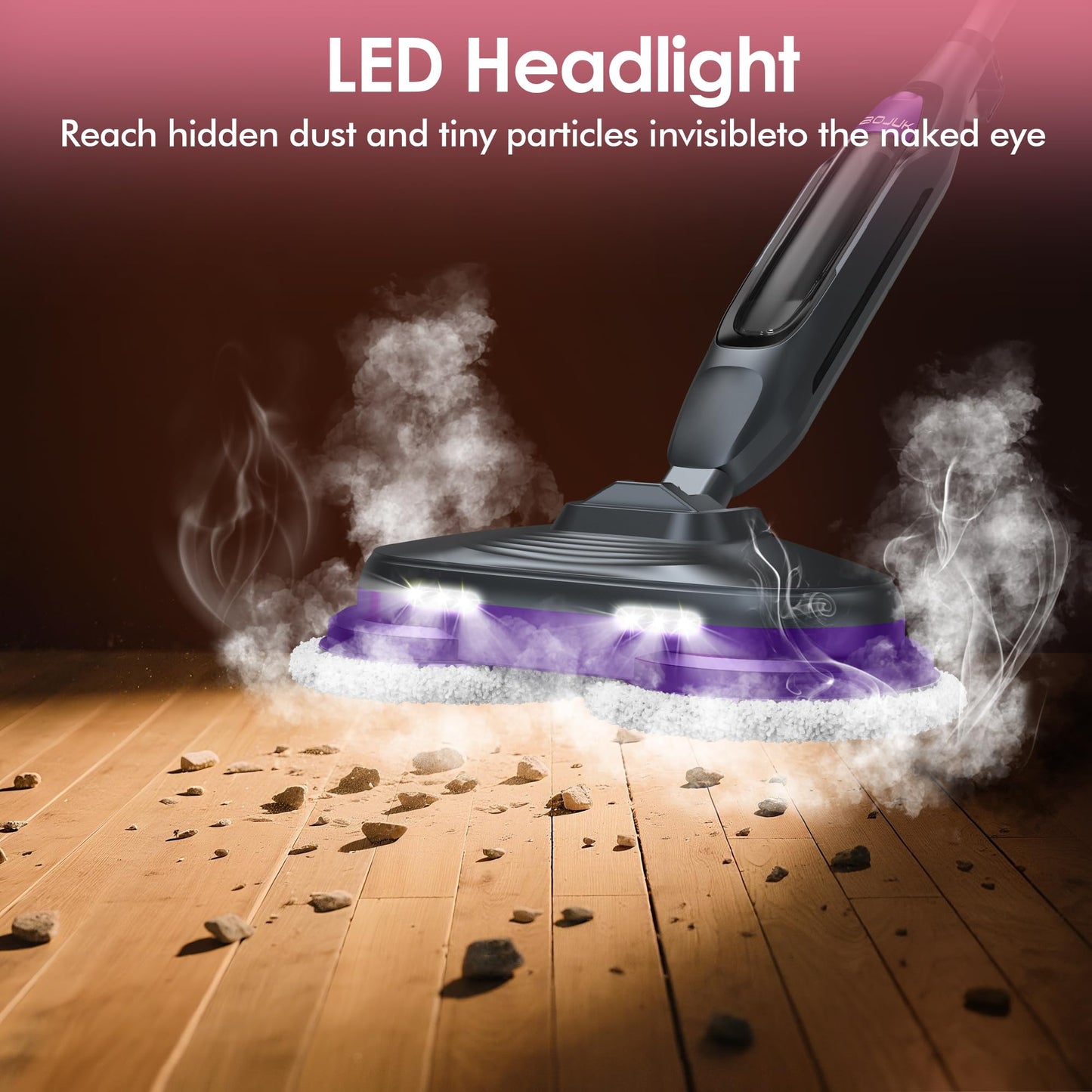 BOJUK Scrub & Steam Mop with Rotating Mop Pads, 4 Cleaning Modes & LED Headlights, 6 Scrub Pads, Large Tank, Swivel Steering, All-in-One Hard Floor Cleaner