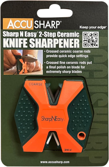 AccuSharp 2-Step Knife Sharpener, Coarse and Fine Rods, Hones & Restores Kitchen Knives, Keychain Pull Through, Blaze