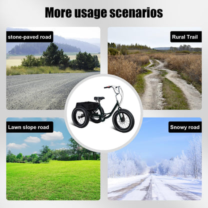 LEAQU 3 Wheel Bikes for Adults, 20 Inch Adult Tricycle, Three Wheel Bikes for Adults, 7 Speed Tricycle with Double Disc Brake, Fat Tire Bike with Spacious Shopping Basket, Black