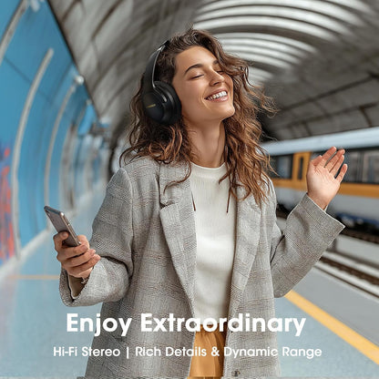 YUMONDEAR Bluetooth Headphones Over Ear, 80 Hrs Playtime Wireless Headphones with ENC Mic, Deep Bass EQ, Foldable Comfort for Travel, Gym & Commuting, Stocking Stuffers