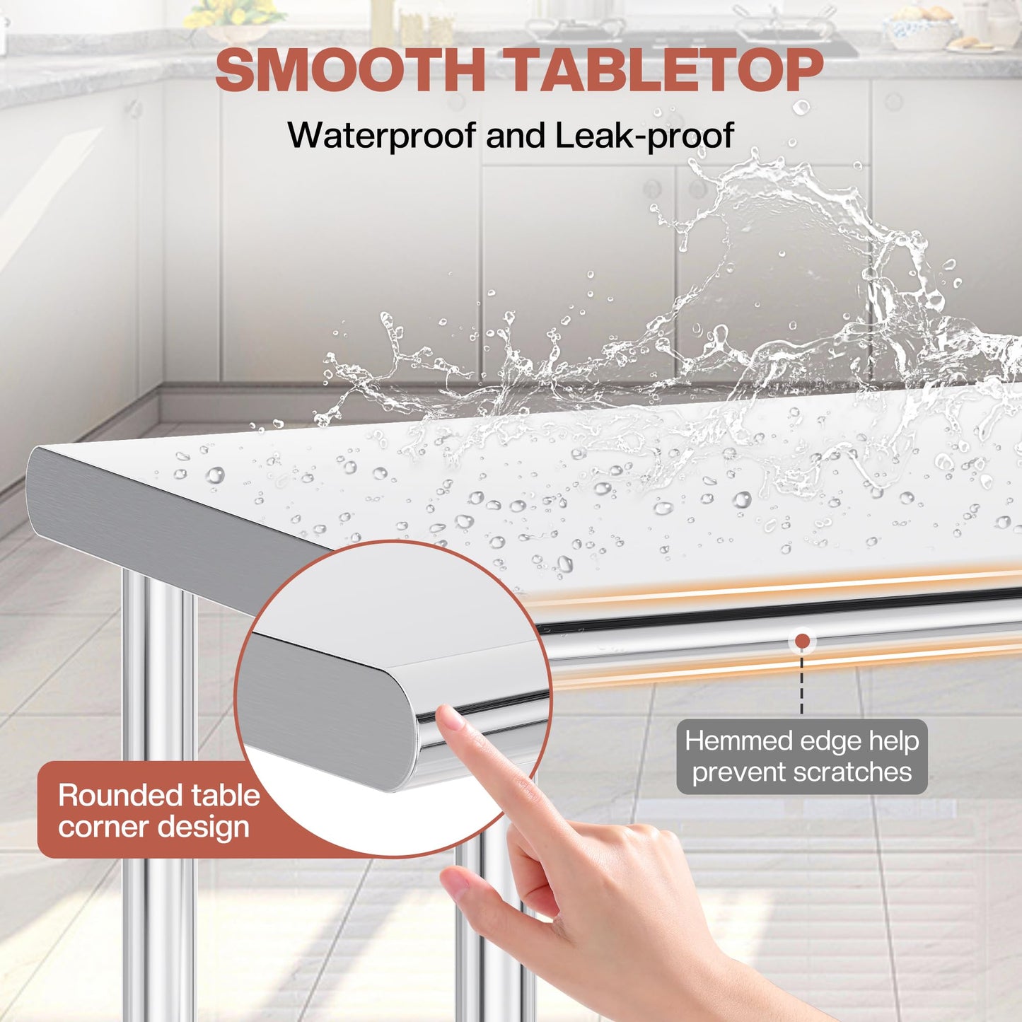 Jocisland 30" x 60" Stainless Steel Table for Prep & Work, Food-Grade Stainless Steel Adjustable Under Shelf and Feet, for Commercial Kitchen, Restaurant, Hotel, Garage
