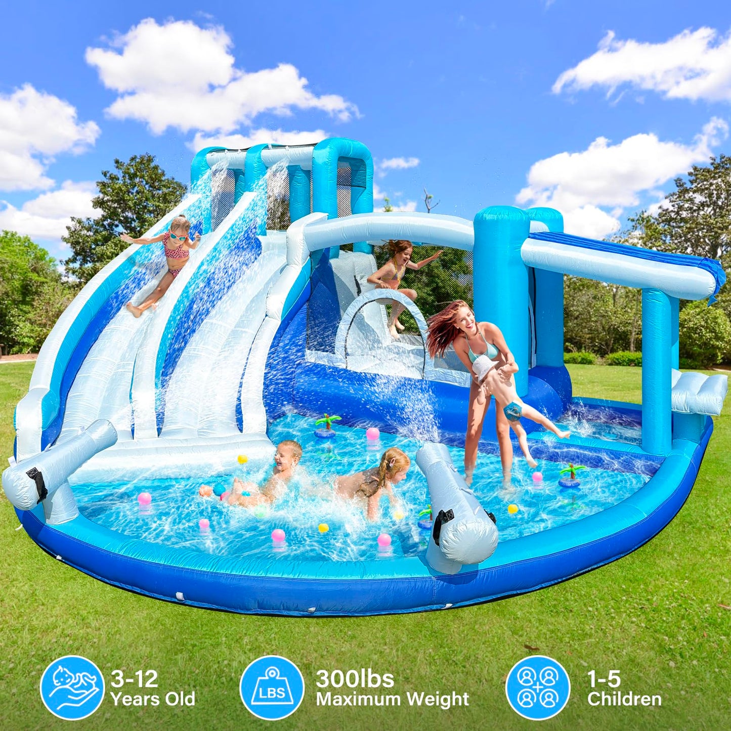 Inflatable Water Slide Bounce House, 7-in-1 Store-Themed Wet/Dry Dual-Use Slide with UL Blower, Kids' Backyard Party Summer Splash Fun Water Slide Fun for Active Kids 3-12 (Dual Slide)