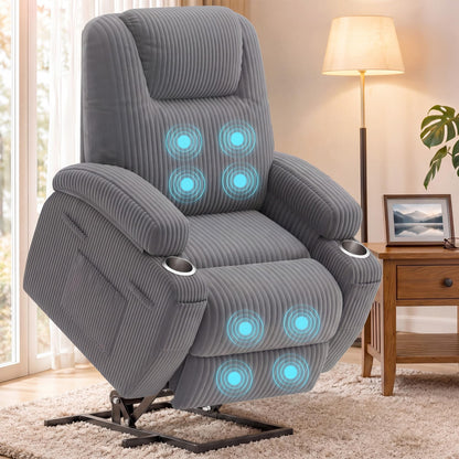 Flamaker Power Lift Chair Massage Recliner Chairs for Elderly, Corduroy Ergonomic Design with Cup Holders & Side Pockets, Remote Control (Dark Gray)