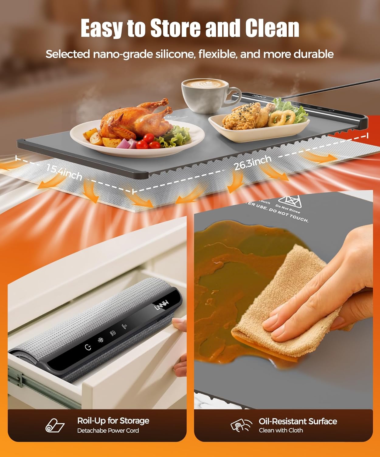 26X15 Inch, 6 6 Settings, Food Warming Mat with Heat-Resistant Pad, Temperature & Timer Child Lock Safety,Food Warmer