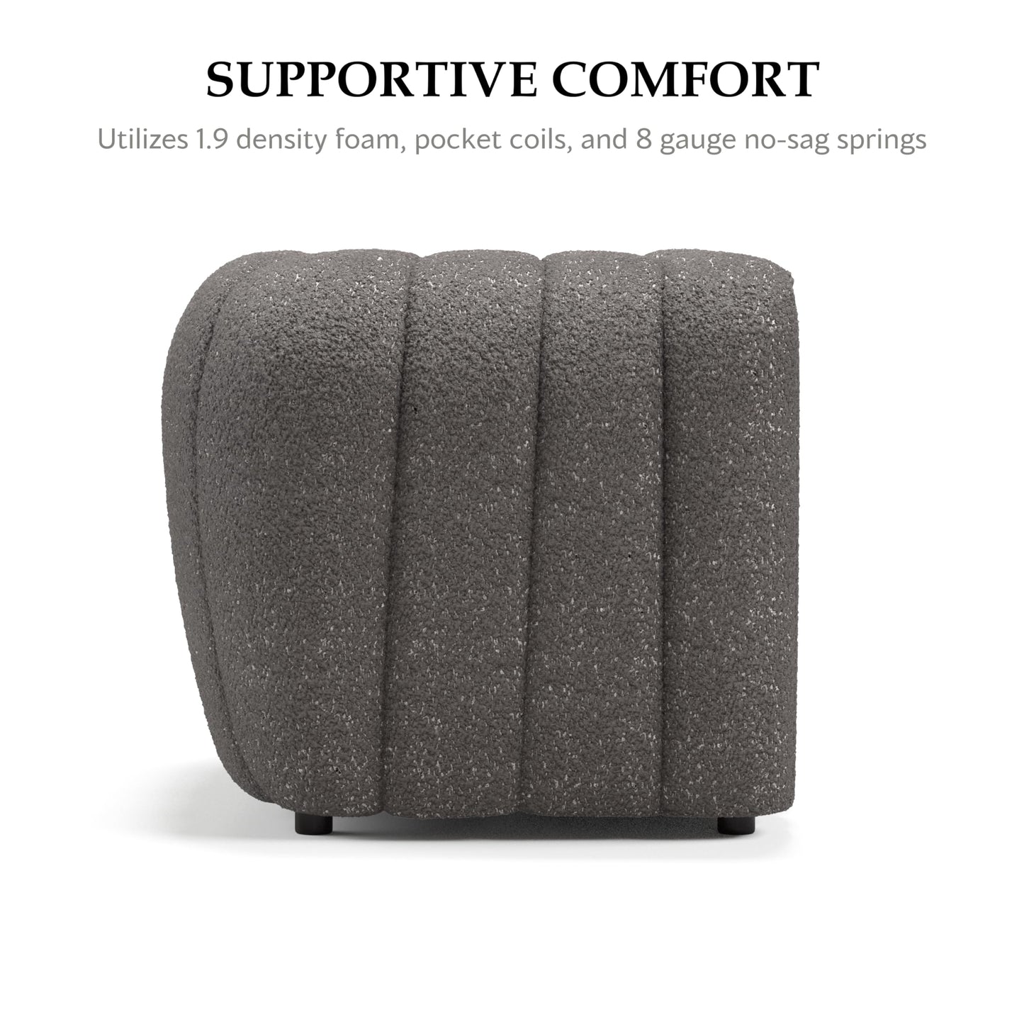 Furniture of America Glamour Contemporary Vertical Channel Tufted Boucle Accent Chair with Wooden Legs, Fabric Upholstered Armchair for Living Room, Bedroom, Office, Charcoal Gray