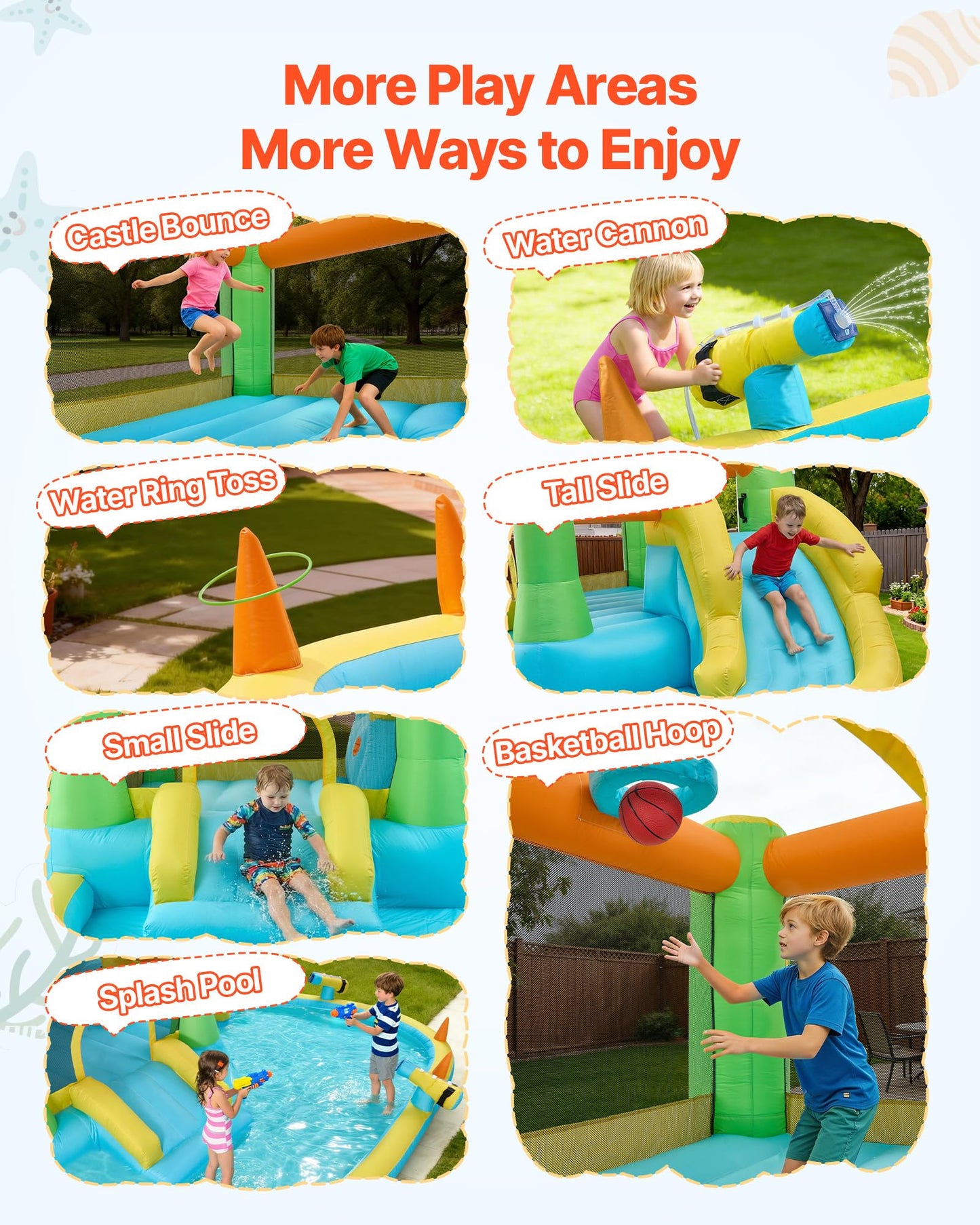 VEVOR Bounce House for Kids, Inflatable Bounce House with Air Blower, Water Slide, Bouncer Castle with Castle Bounces, Basketball Hoop, Splash Pool & Water Ring Toss, for 3 to 4 Kids Ages 3 to 8