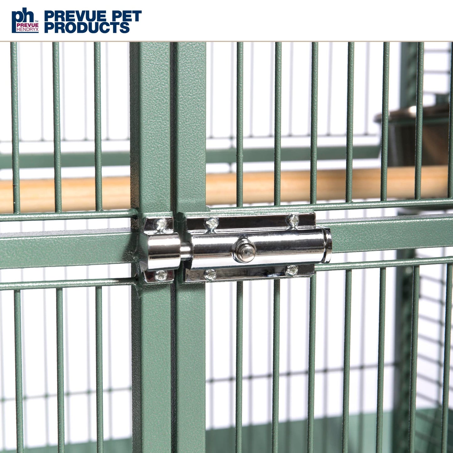 Prevue Pet Products Wrought Iron Select Bird Cage - Large Steel Cage with Rolling Stand, Seed Guards, and Playtop, Durable Design, Ideal for Conures and Medium Birds - Sage Green