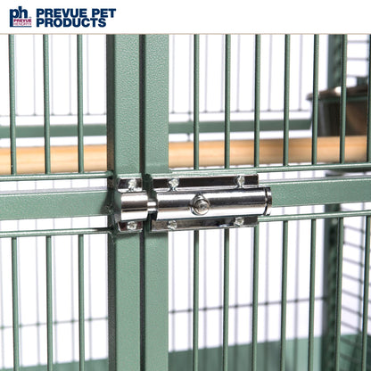 Prevue Pet Products Wrought Iron Select Bird Cage - Large Steel Cage with Rolling Stand, Seed Guards, and Playtop, Durable Design, Ideal for Conures and Medium Birds - Sage Green