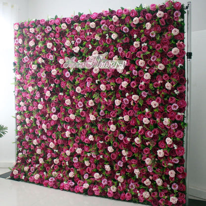 ERoomQ Purple Rose Flower Wall Green Leaf Floral Arrangement Flower Wall Panel Set, Artificial Wall Flower Backdrop 6D Silk Hydrangea Rose Floral Panel,3x3m/10x10FT