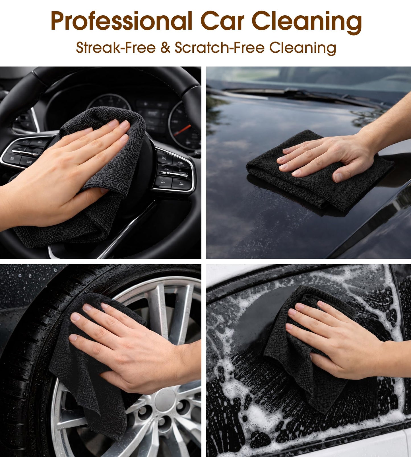 KitchLife Microfiber Cleaning Cloth Roll, 100 Pack - Tear-Away Microfiber Paper Towels, Lint-Free, Reusable, Washable for Kitchen, Car, Dishes, and Sensitive Surfaces (Black)