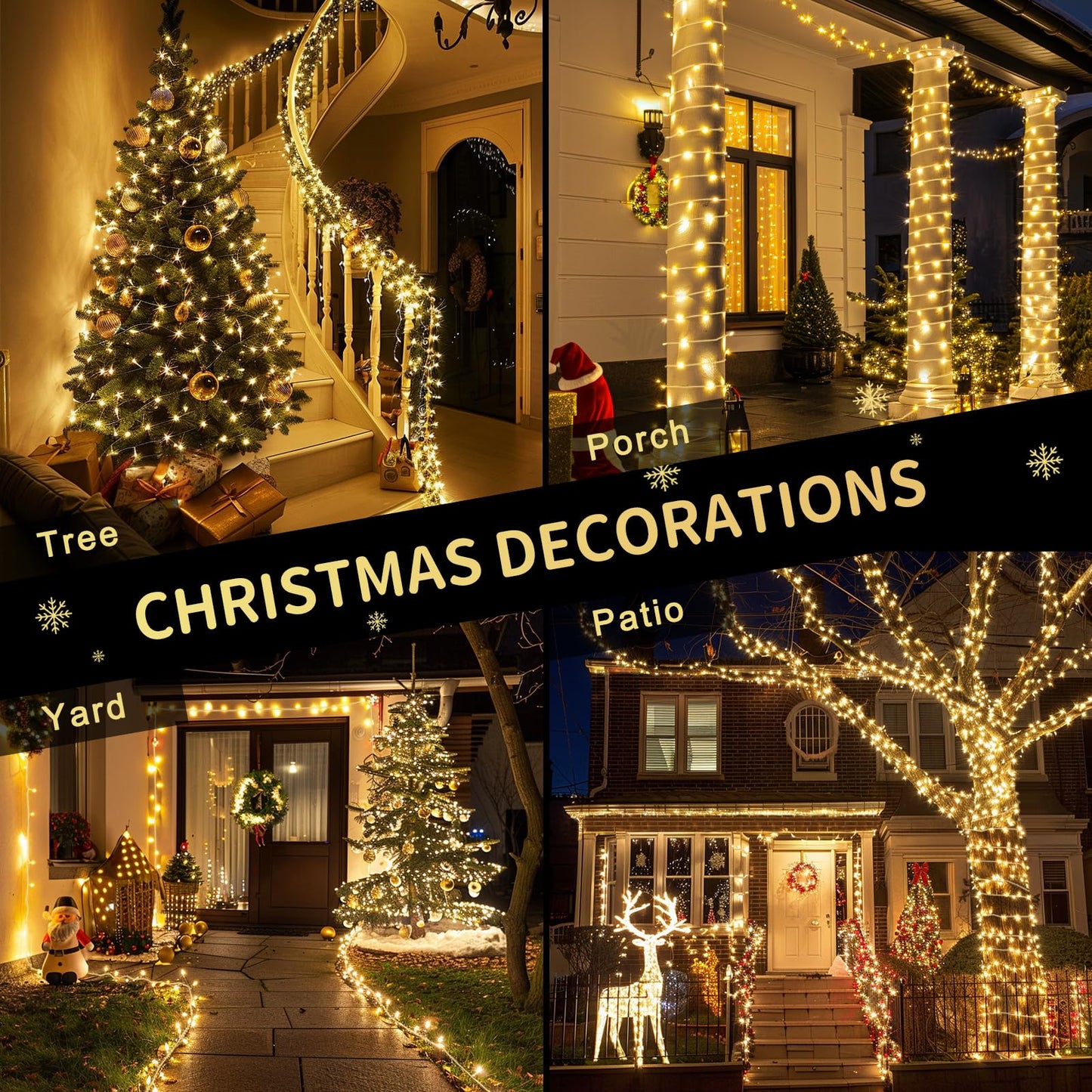 JMEXSUSS 200 LED String Lights Indoor Outdoor Clear Wire, Connectable Warm White Christmas Lights for Bedroom, 66 Ft Twinkle Fairy Classroom Light Plug in for Home Wedding Tree Yard Patio Decor