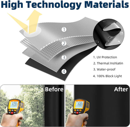 120"70", 100% NIGHTON Portable Blackout Curtains Strong Hook and Loop Tape Strips with Adhesive, Cuttable Blackout