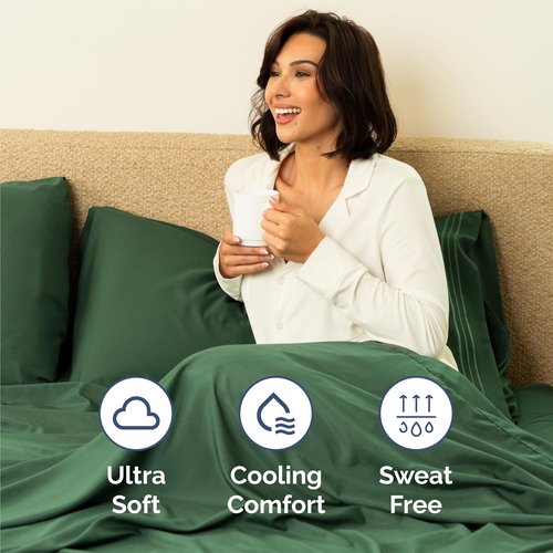 King Size 4 Piece Sheet Set - Comfy Cooling Bed Sheets for Luxury Bedding - Deep Pockets, Soft & Wrinkle-Free - Oeko-Tex Certified, Emerald Green