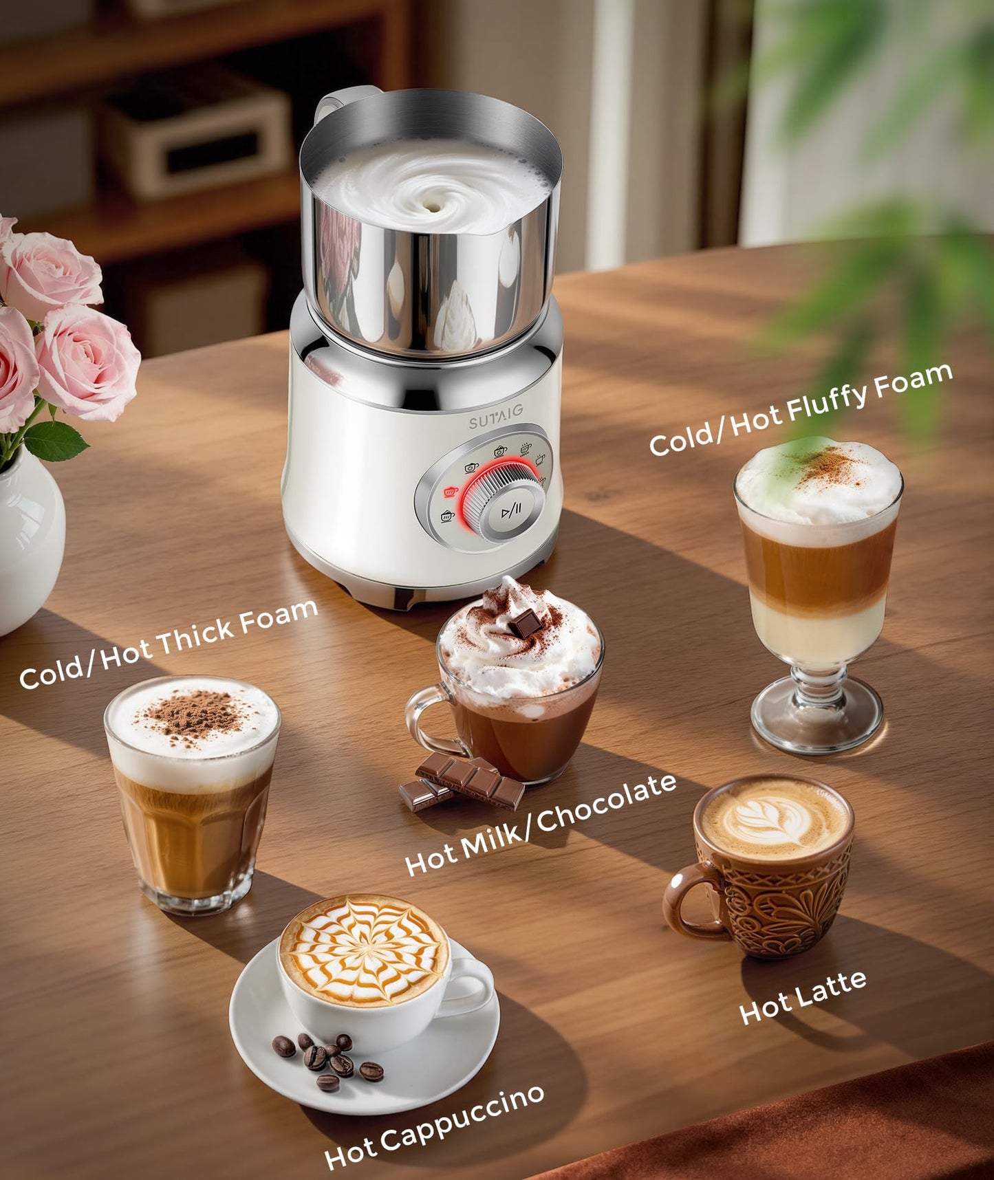 Milk Frother, 27oz All-in-1 Milk Steamer and Frother for Coffee, Variable Froth Thickness, Hot & Cold Foam Milk Warmer with Temperature Control