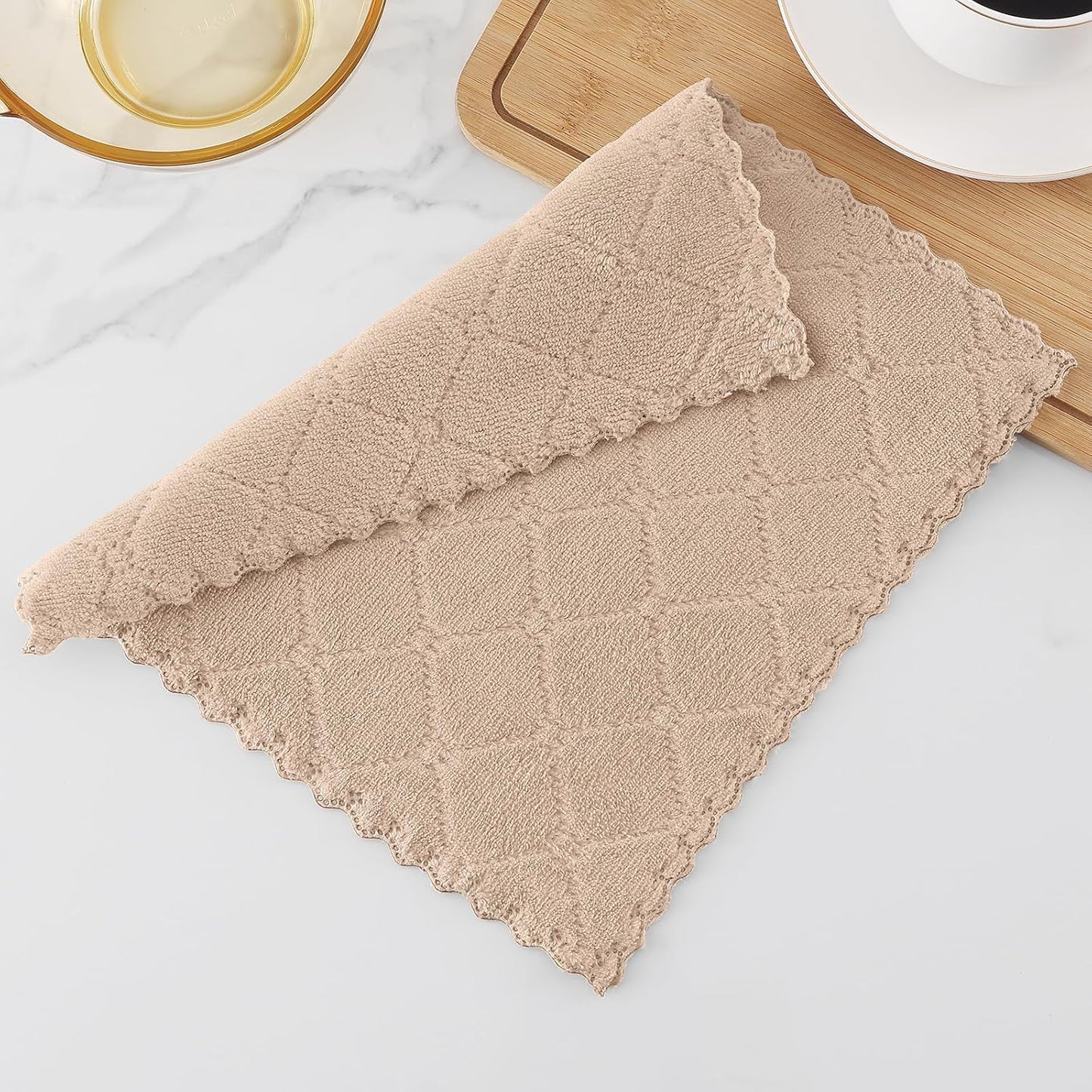 12 Pack (10 10 Inches, Homaxy Kitchen Dish Cloths x Tan), Super Soft and Absorbent Coral Velvet Dish Towels, Nonstick