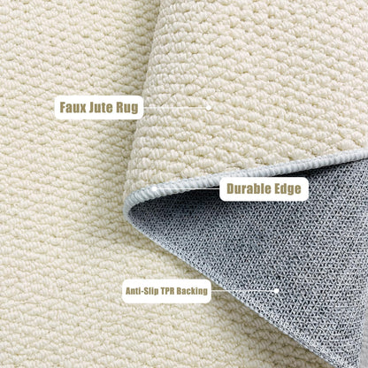 Yancorp 2'x3' Small Area Rug, Cream White Berber Indoor Door Mat, Non-Slip Washable Jute-Look Rug for Entryway