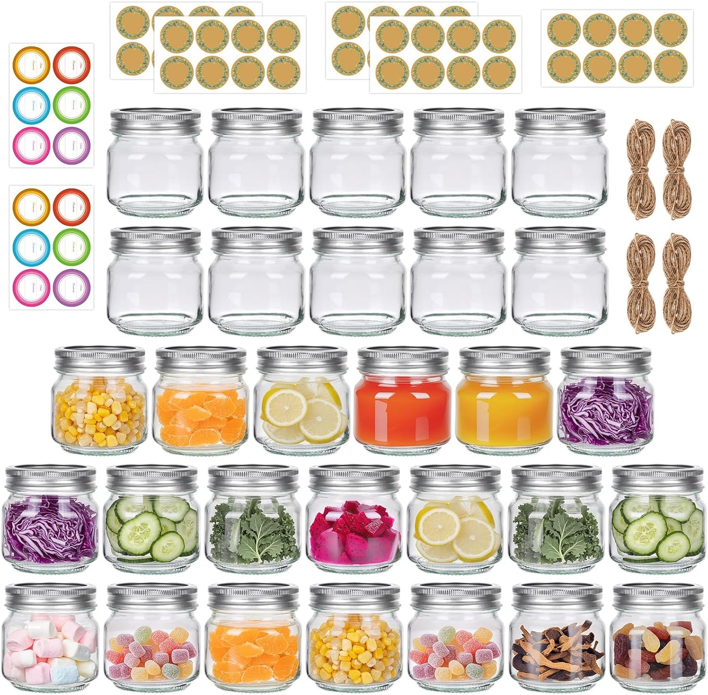 Homerove 8 oz 30 Pack 52 Mason Jars Small Canning Jars with Airtight Lids & Bands for Jam, Jelly, Honey, Pickles