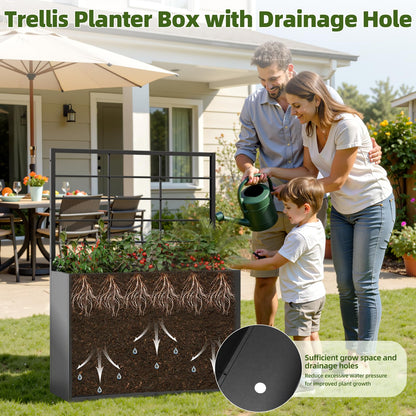 Trygoal 2 PCS Metal Planter Box with Trellis & 1 PCS Planter Box, 35" Lx11.8 Wx47 H Metal Raised Garden Bed with Trellis and Drainage Holes,Outdoor Standing Flower Bed for Climbing Plants,Vines