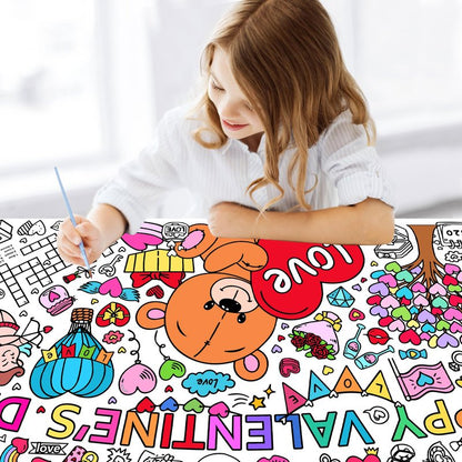 EUVBOKW Giant Valentine's Day Coloring Tablecloth, Large Happy Valentine Coloring Poster for Home Birthday Party Supplies, 30x72 Inches