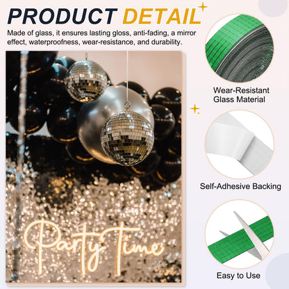 PATIKIL 5x5mm Self Adhesive Mirrors Mosaic Tiles, 10000 Pcs Square Mini Glass Mosaic Disco Tile Sticker for DIY Craft Disco Ball Party Decoration, Green