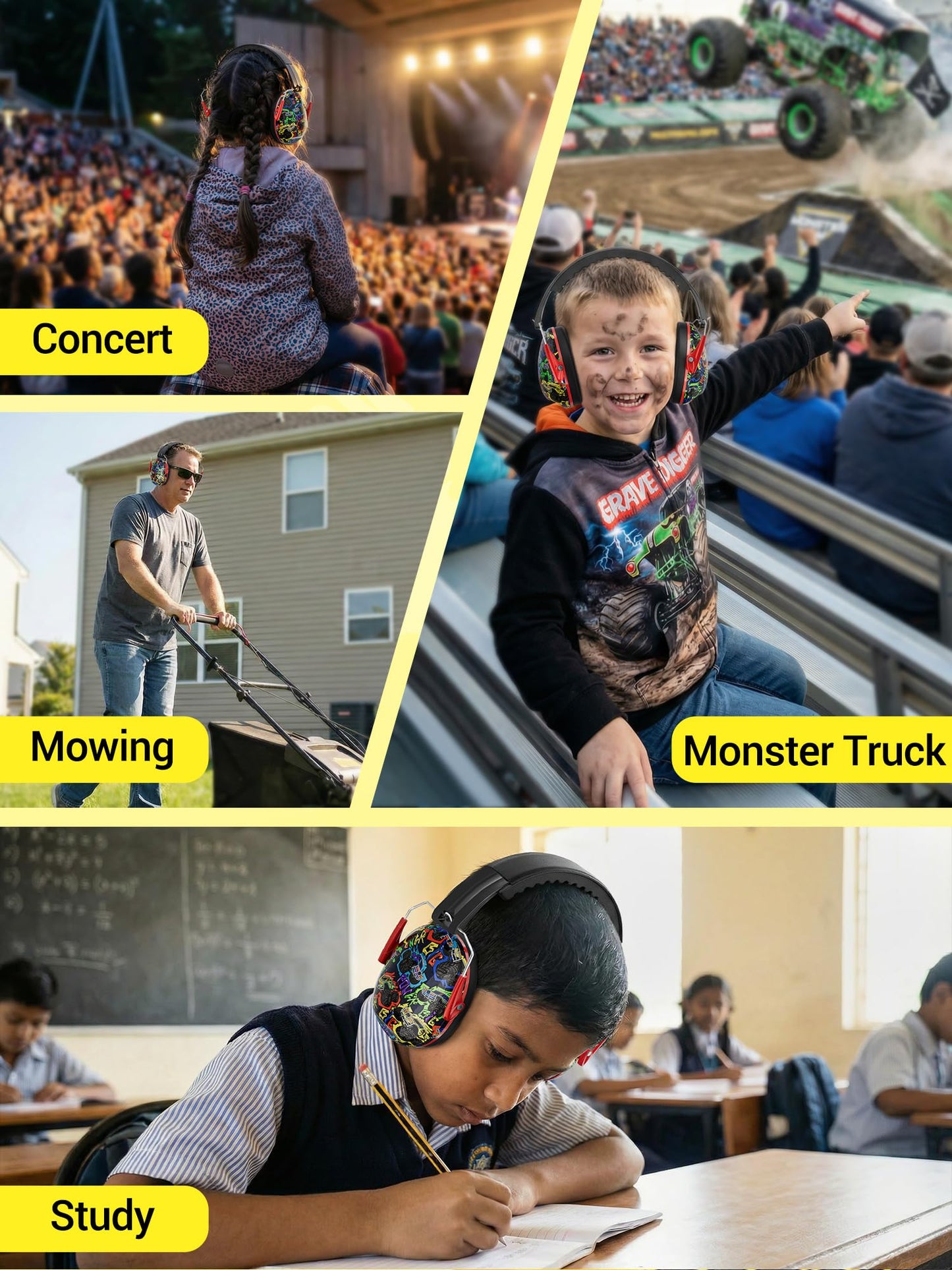 Dr.meter Kids Ear Protection for Monster Jam, 27.4dB Noise Cancelling Headphones for Kids Adults, Adjustable Ear Muffs for Noise Reduction for Airplane, Fireworks, Concerts and Sports Events