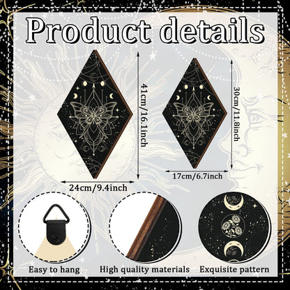 Ferraycle 3 Pcs Rustic Boho Wall Decor Moon Phases Butterfly Wall Art Stars Moon Decor Minimalist Room Decoration Wooden Gothic Witchy Pediments Hanging Sign for Home(9.5 x 16.1 Inch,Black, Gold)