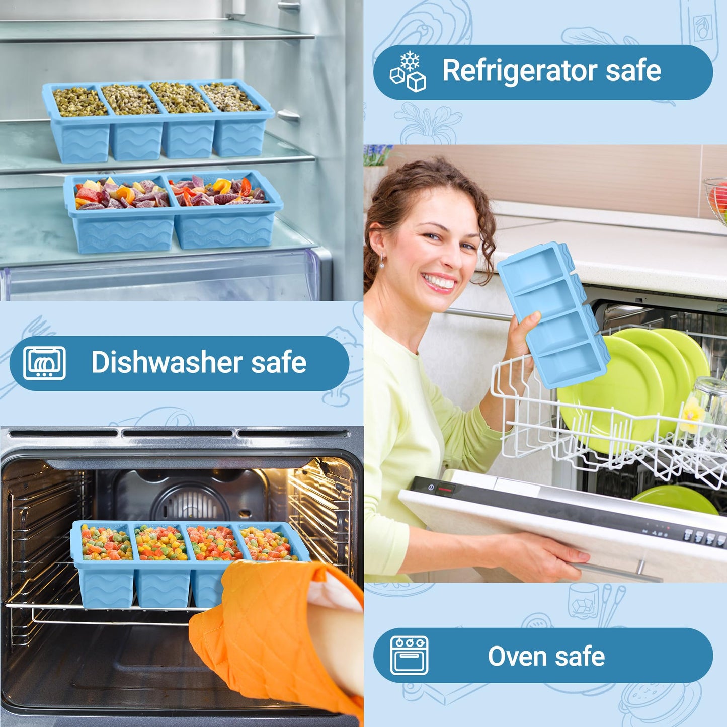 Silicone Freezer Molds for Soup with Lid, 1-Cup & 2-Cup Large Ice Cube Trays Food Storage Containers for Meal Prep, Freeze 500mL/250mL/125mL Portions – 2 Pack