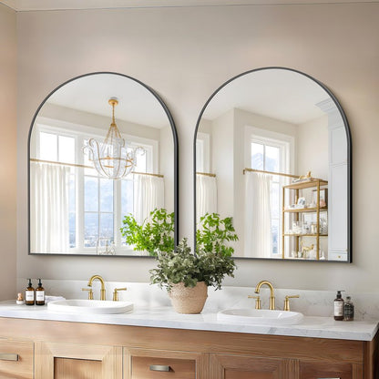COFENY Black Arch Mirror, 30’’x36’’ Black Mirror for Bathroom, Wide Arched Bathroom Mirror with Metal Wall Mounted Mirror for Bedroom Living Room Entryway Modern