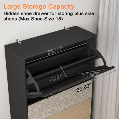 Organizedlife Shoe Storage Cabinet with Full Length Mirror, 30 Pairs & 5 Flip Drawer, Free Standing Shoe Rack Cabinet, Narrow Shoes Organizer for Front Door, Entryway (2-Shelf of Drawers, Black)