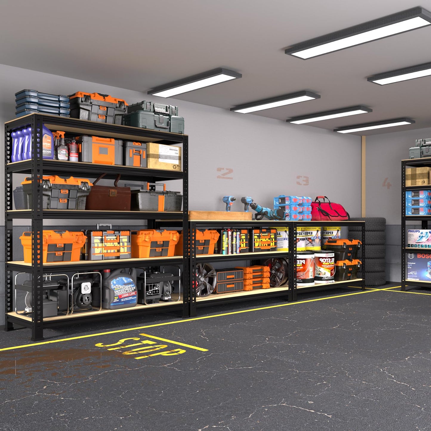 PrimeZone Heavy Duty Garage Storage Shelves, 31.5" W x 16" D x 63" H Adjustable Gargae Shelving, 5 Tier Metal Shelving Unit, Storage Shelf Utility Rack Organizer for Garage, Warehouse, Black, 4 Pack