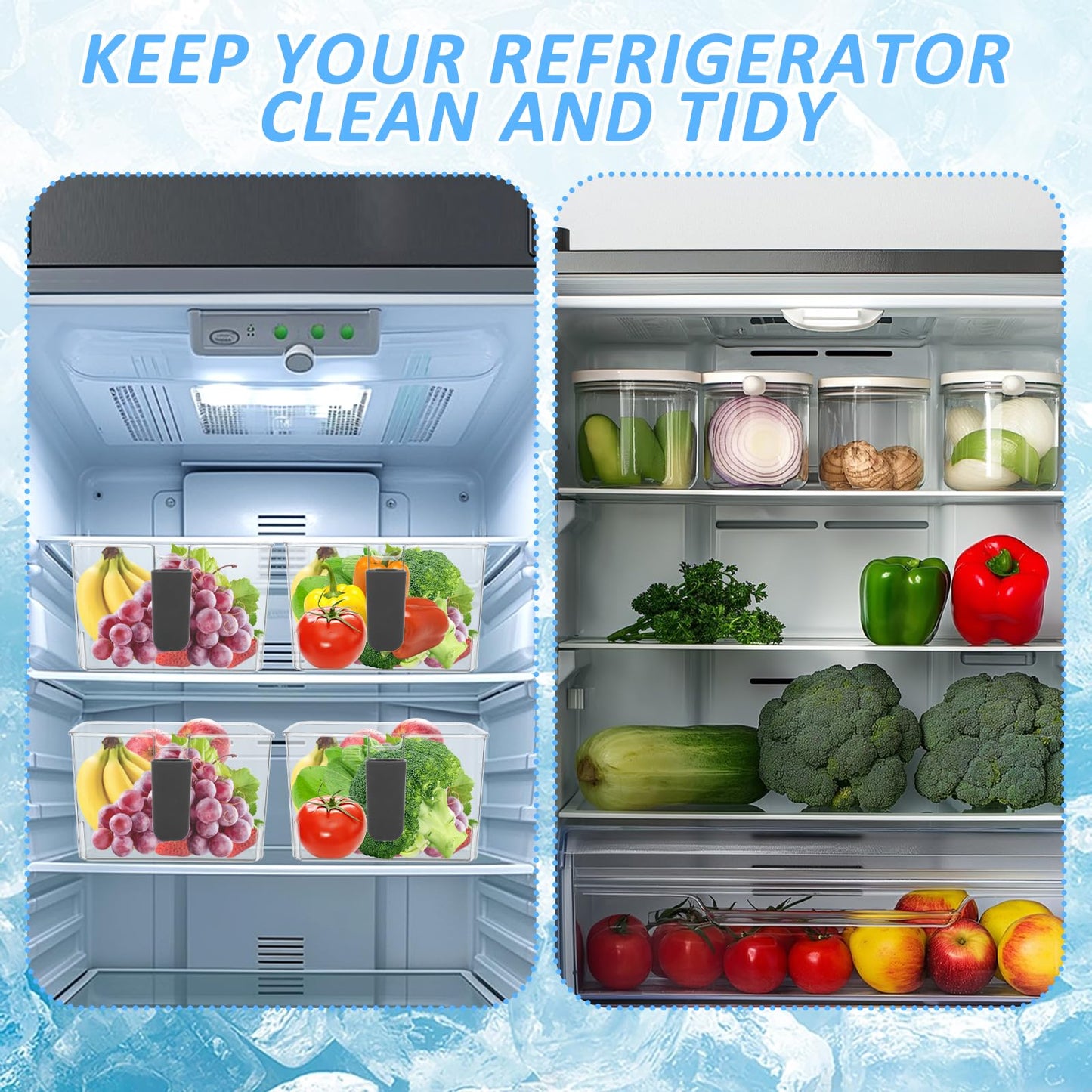 2 Set Ice Storage Bins for Freezer with Lid and Flexible Scoop, Transparent Plastic Ice Container with Pull-Out Handle Kitchen Food Storage Organizer for Home Office Fridge Kitchen