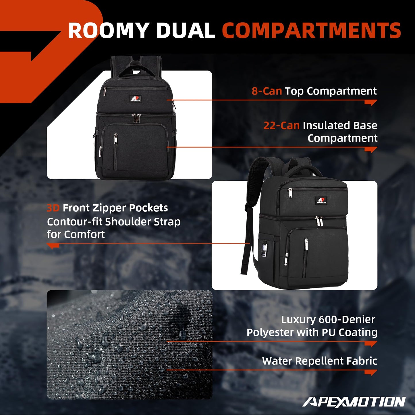 COOLJOB Insulated Cooler Backpack for Men Women, Leakproof Lunch Bag with Waterproof Liner, Double Roomy Deck, RFID, Black