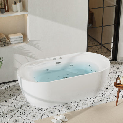 Water Therapy Freestanding Bathtub 71 inch Acrylic Massage Spa Tub with Heating System, Bubble Jets and Digital Control Panel for Bathroom Upgrade and Relaxation
