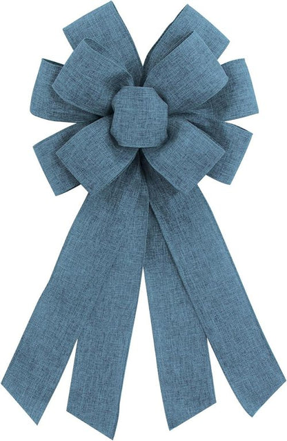 Blue Burlap Wreath Bow - 20 x 11 Inches | Easter Decor & Farmhouse Style Front Door Ornament