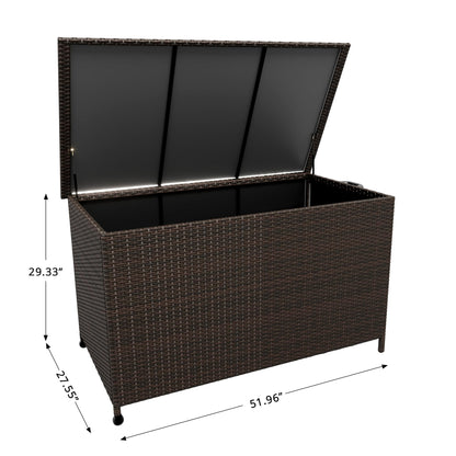 MilleLoom 185 Gallon Outdoor Storage Box with Wheels - Large Wicker Rattan Deck Box for Patio Cushions, Garden Tools, Pool Floats & Pillows, All-Weather Patio Furniture Storage, Brown