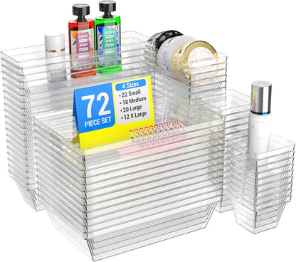 YAN & HIN Set of 72 Stackable Non-Slip Acrylic Organizers for Makeup Tray, Kitchen Drawer, Desk Drawer Organizer