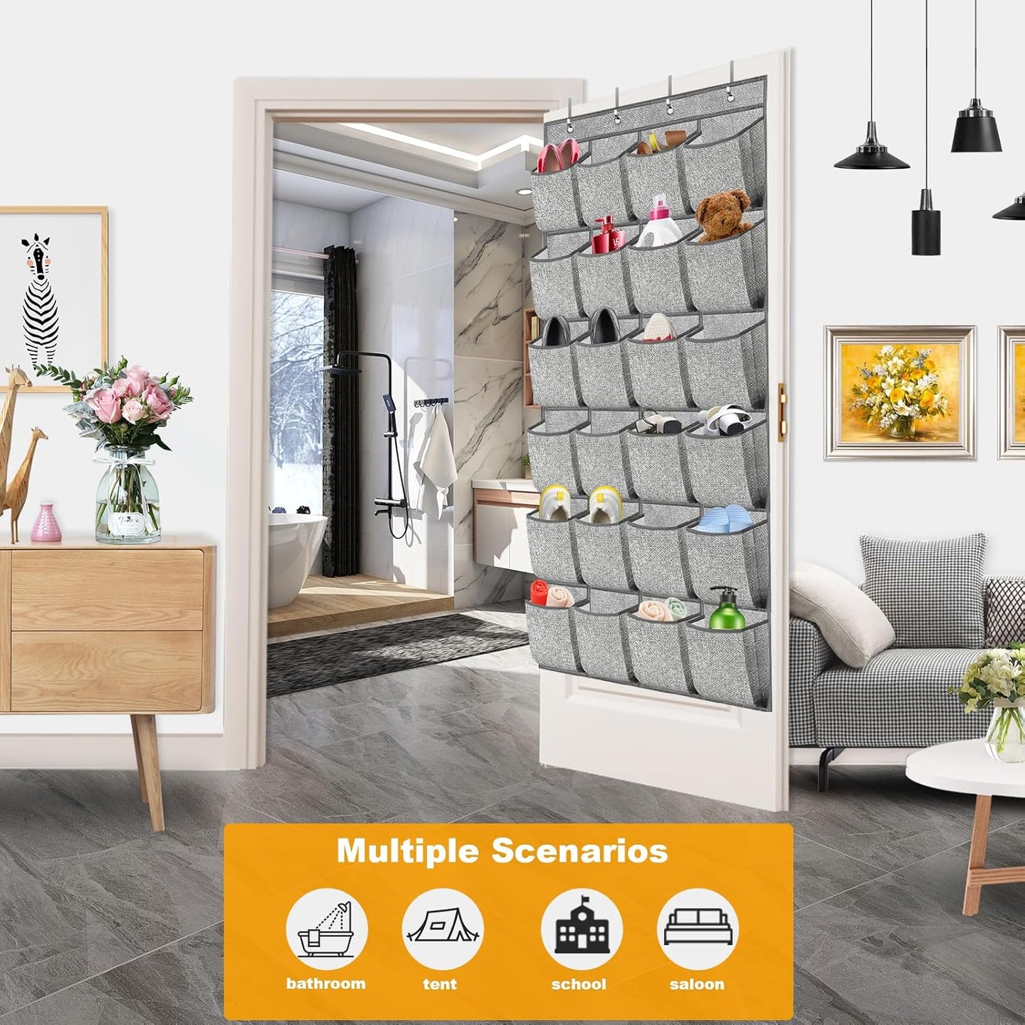 2 Pack 48 Closet homyfort Over the Door Shoe Organizer, Hanging Shoe Rack Storage Holder with Large Pockets for Door