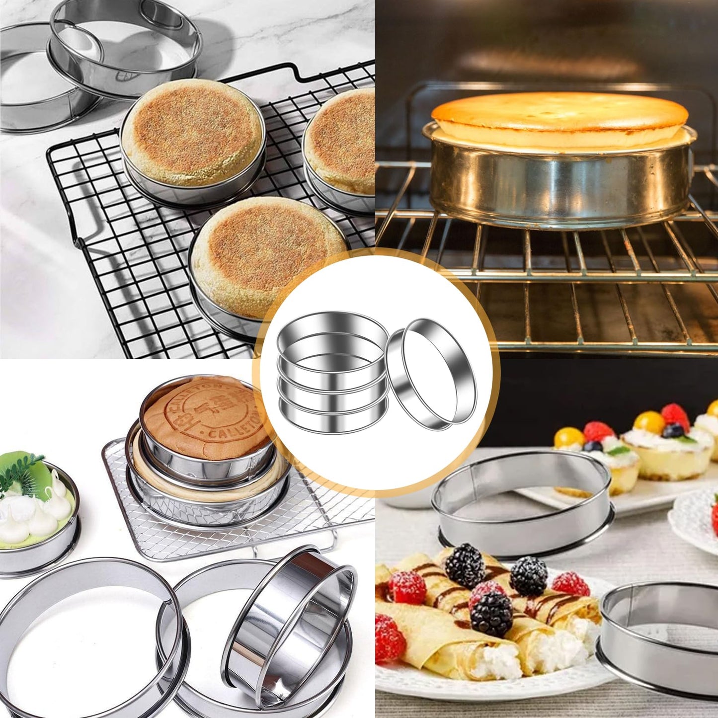20 PCS English Muffin Rings - 4 Inch and 3.35 Inch Set Stainless Steel Crumpet Rings, Nonstick Muffin Pastry Cake Cookie Ring, Double Rolled Metal Round Tart Ring Egg Molds for Home Baking Cooking