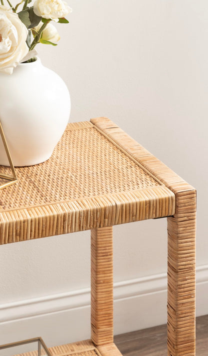 Kate and Laurel Rafina Coastal Rectangle Rattan Side Table, 22 x 14 x 24, Natural Brown, Transitional Boho Rectangular Woven Rattan End Table for Use as Living Room Decor Accent