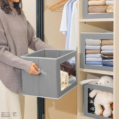 Homsorout Large Storage Bins - Collapsible Fabric Cubes with Lids & Window | 15.7 Inch Grey Baskets, 6 Pack
