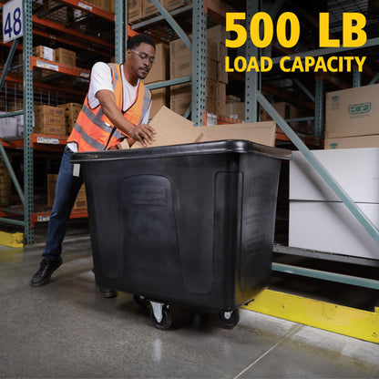 Rubbermaid Commercial Products Cube Basket Truck with Wheels/Casters, 500 lbs Capacity, Rectangular, Black, For Laundry/Waste/Trash/Heavy Materials
