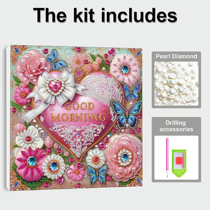 DIYDeligths DIY Diamond Pearl Art Painting with Frame 9.84in Handmade Paste Painting Healing Stress-Relieving Home Wall Decoration No Framing Required (Flowers Heart)